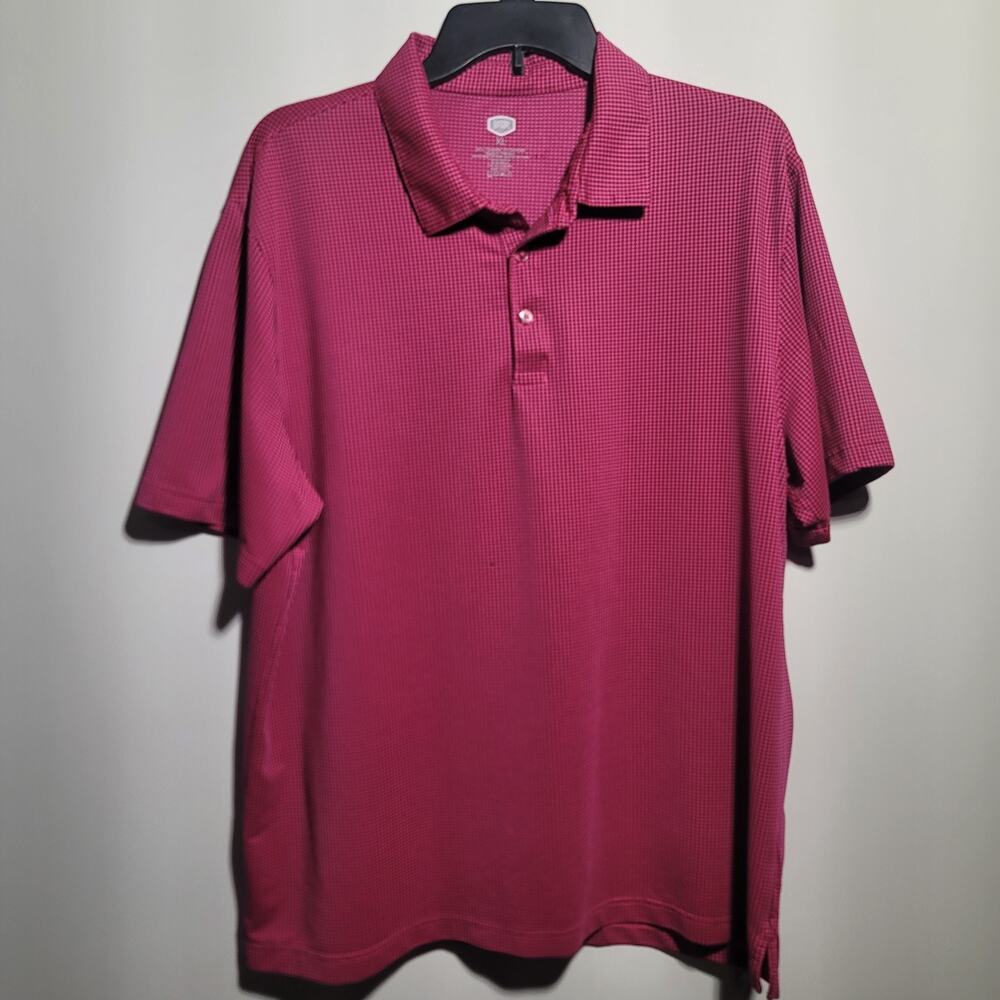 Berkley Jensen Men's XL Pink Checkered Polo Shirt 95% Polyester Spandex Golf